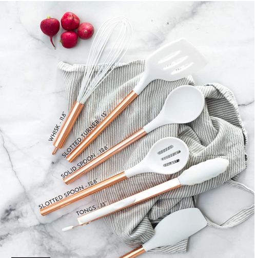 Silicone branco e utensílios de cozimento de cobre para o cozimento moderno e servir, espátula ideal servindo de cobre de aço inoxidável dos utensílios