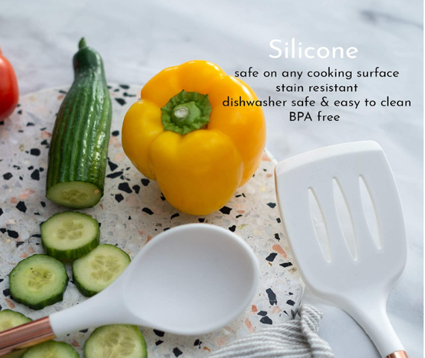 Silicone branco e utensílios de cozimento de cobre para o cozimento moderno e servir, espátula ideal servindo de cobre de aço inoxidável dos utensílios